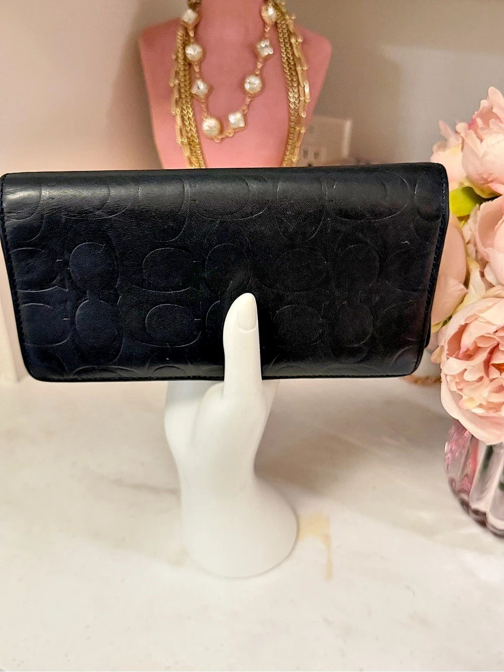Coach EUC Black Embossed Leather Long Wallet